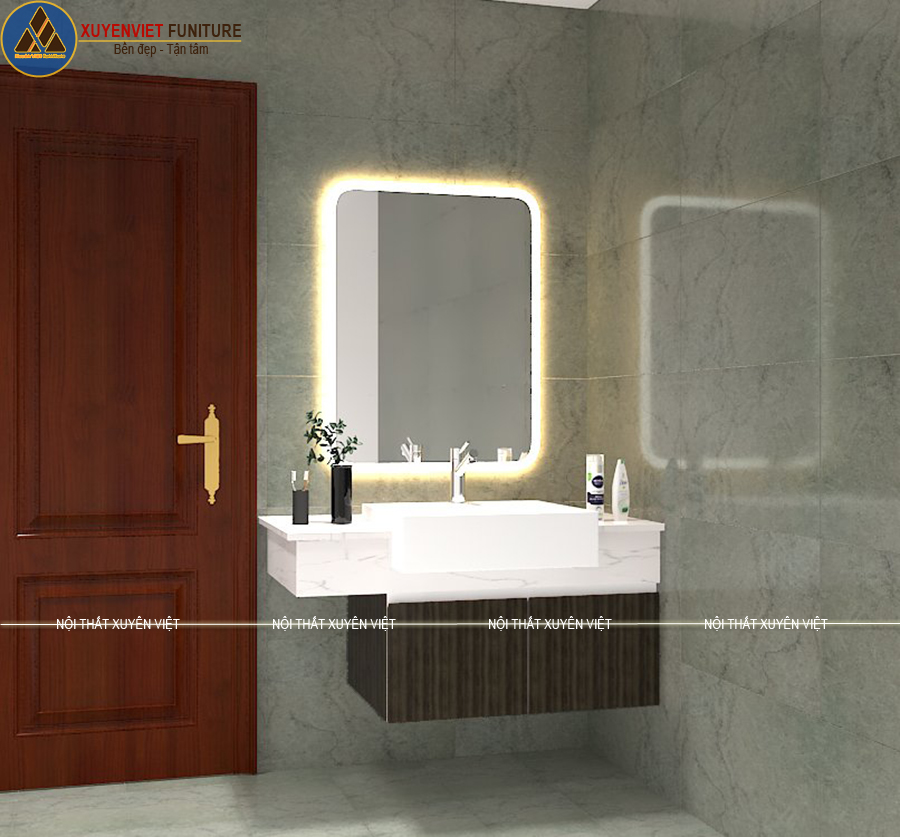 Tủ lavabo nhựa treo vân giả gỗ XVL822 cho phòng tắm hiện đại