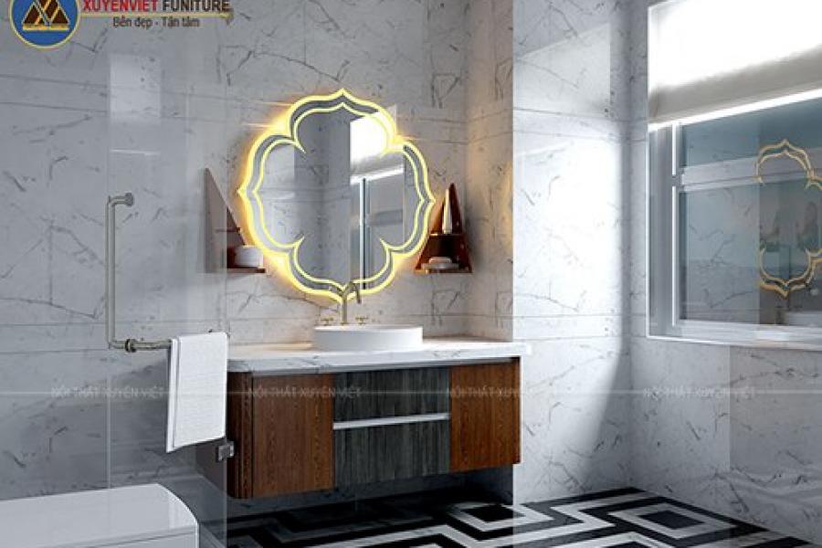   
          Hệ tủ lavabo phủ laminate vân gỗ kết hợp gương led XVL843