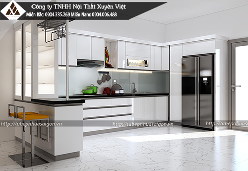 Tủ bếp màu trắng nhựa PVC Acrylic Xuyên Việt anh Hiếu Kiên Giang