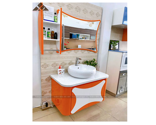 Tủ lavabo treo tường tông cam nổi bật LBK265S bán sẵn tại Xuyên Việt