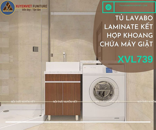 Tủ lavabo laminate chân đứng kết hợp khoang chứa máy giặt XVL739