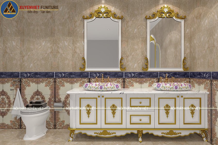 Phòng tắm sang trọng đẳng cấp với mẫu tủ lavabo dát vàng XVL807