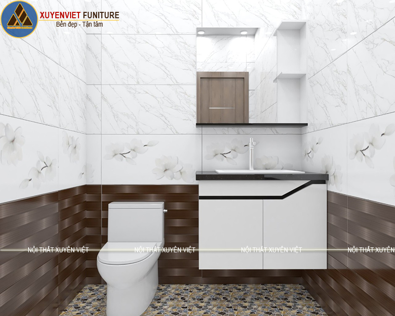 Bộ tủ lavabo nhựa tông trắng mang vẻ đẹp sang trọng XVL773 phòng thứ nhất được Xuyên Việt thiết kế, thi công