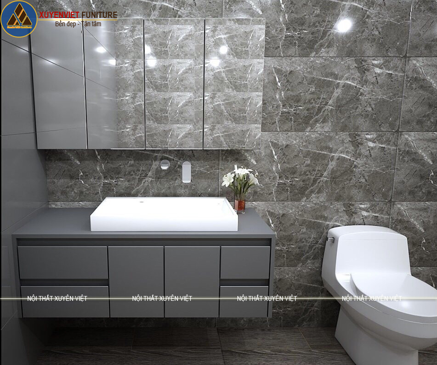 Mẫu tủ lavabo treo phủ laminate đẹp tông ghi XVL803 tại Xuyên Việt