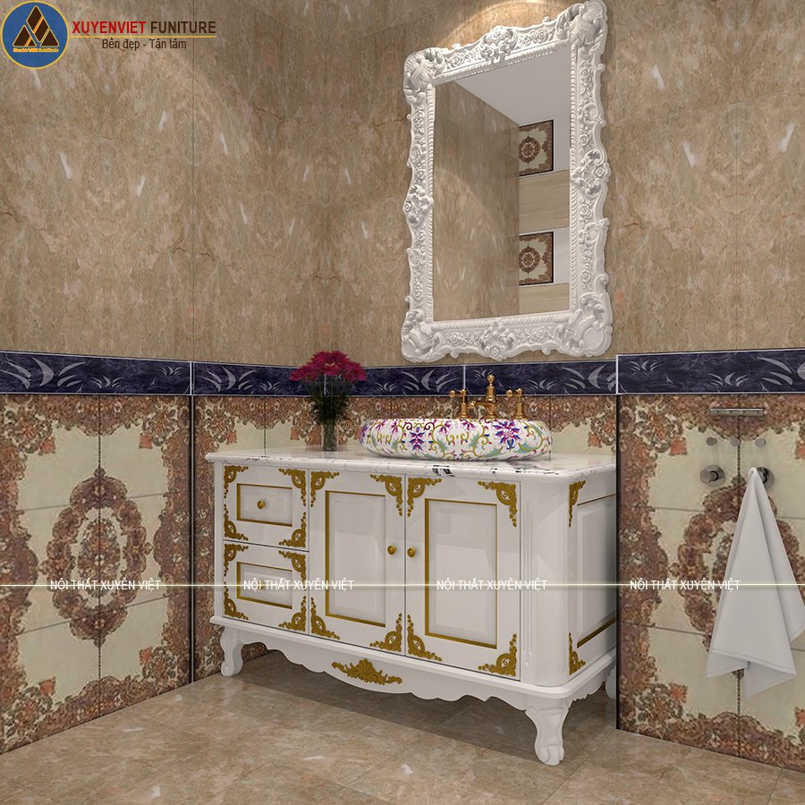 Phòng tắm sang trọng đẳng cấp với mẫu tủ lavabo dát vàng XVL807