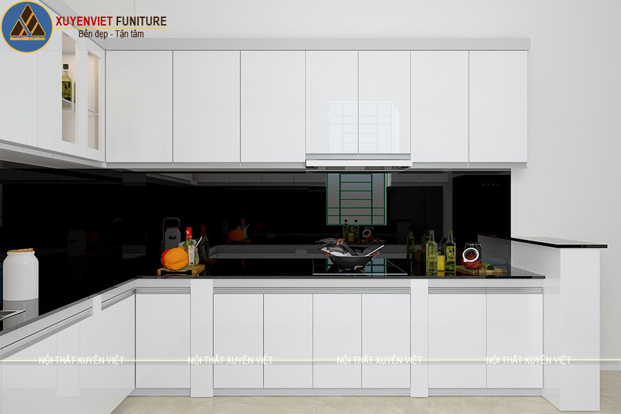 Tủ bếp hiện đại bằng nhựa PVC nhà chú Hiệp - Phú Nhuận