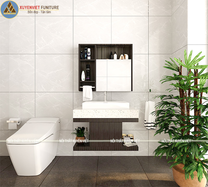 Tủ lavabo giả vân gỗ siêu chịu nước được Xuyên Việt thiết kế cho khách hàng