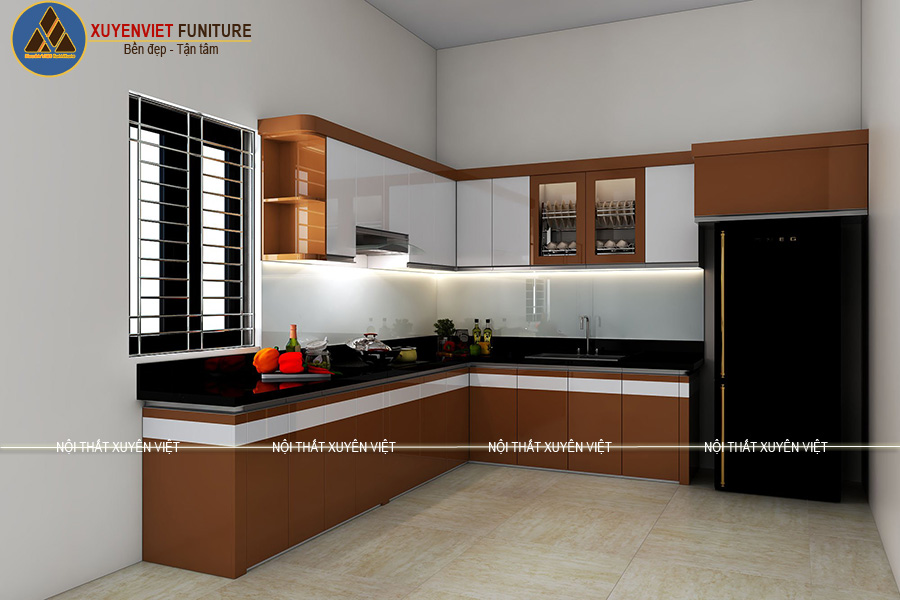 Tủ bếp nhựa cao cấp với khung bê tông thẩm mỹ nhà cô Thịnh- Hải Phòng