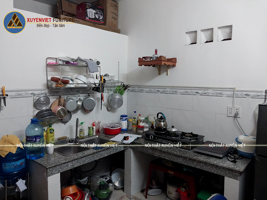 Hình ảnh hiện trạng không gian tủ bếp nhà chú Tấn - Bình Dương