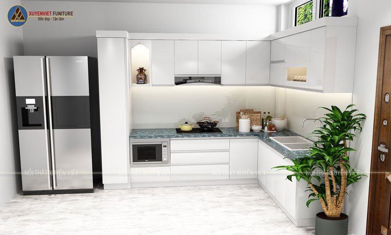 Mẫu tủ bếp được thiết kế bằng nhựa PVC nhà cô Nương - Phú Nhuận