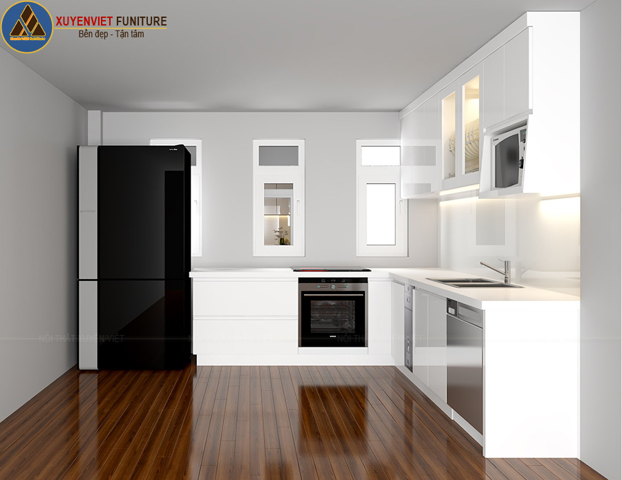 Tủ bếp acrylic với tone trắng hiện đại nhà anh Hiền – quận 8