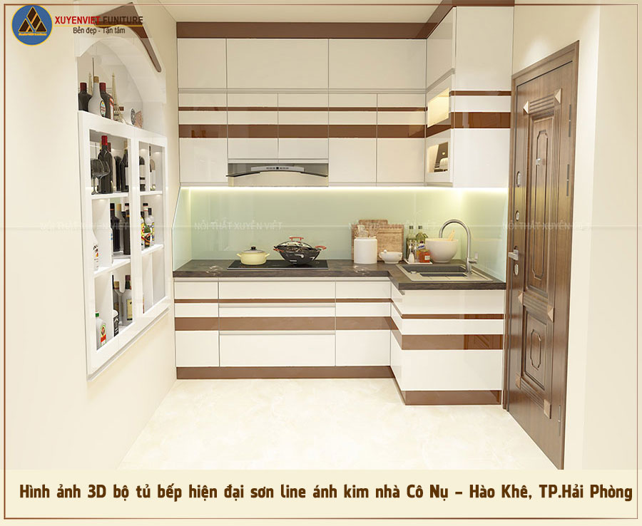 Hình ảnh tủ bếp nhựa hiện đại sơn line cao cấp nhà cô Nụ - Hải Phòng