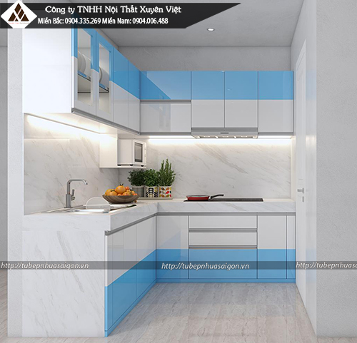 Tủ bếp nhỏ đẹp chữ L anh Nam – Bình Tân