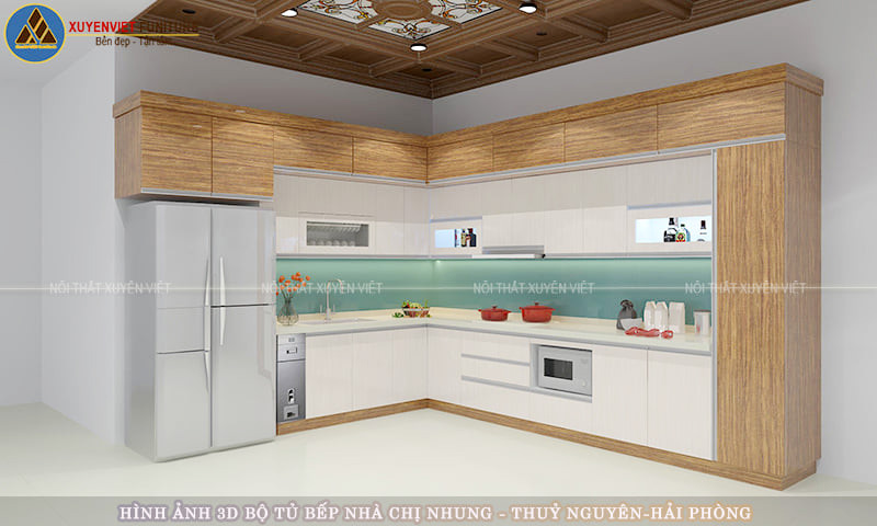 Tủ bếp nhựa vân gỗ phong cách hiện đại nhà chị Nhung – Hải Phòng 