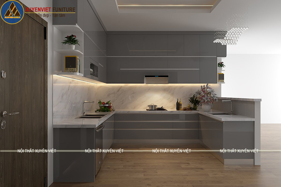 Tủ bếp hiện đại phủ laminate nhà anh Đạt - Đồng Nai