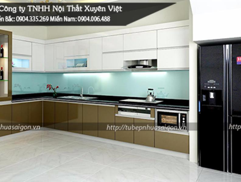   
          Tủ bếp Acrylic chữ l tủ bếp nhựa PVC Xuyên Việt