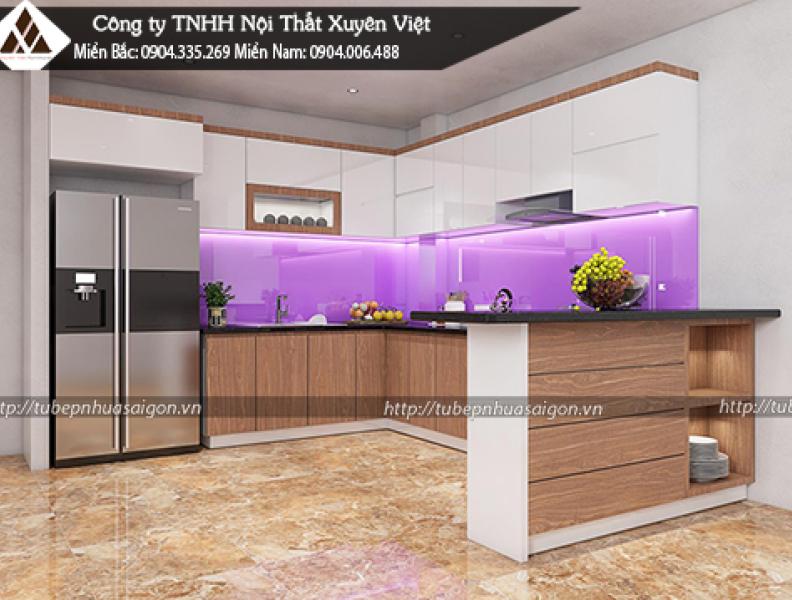 Tủ bếp nhựa hiện đại Acrylic kết hợp Laminate anh Tường Tiền Giang