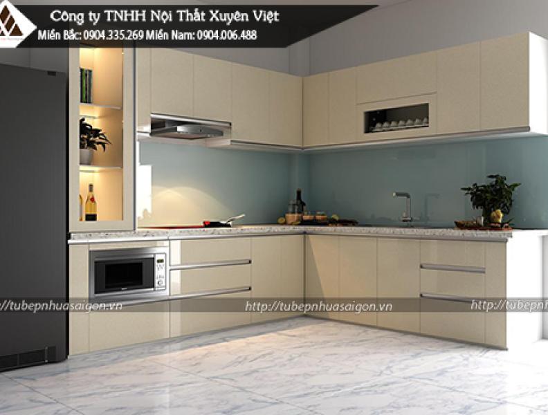   
          Thi công tủ bếp nhựa PVC acrylic trên khung bê tông chị Liên Bình Tân