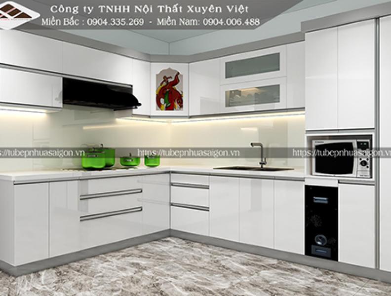   
          Tủ bếp nhựa Acrylic tông trắng tuyệt đỉnh nhà chị phương tân phú