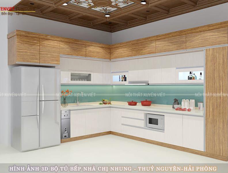   
          Tủ bếp nhựa vân gỗ phong cách hiện đại nhà chị Nhung – Hải Phòng 