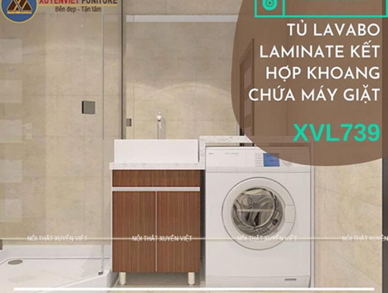 Tủ lavabo laminate chân đứng kết hợp khoang chứa máy giặt XVL739