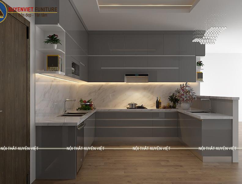   
          Tủ bếp hiện đại phủ laminate nhà anh Đạt - Đồng Nai