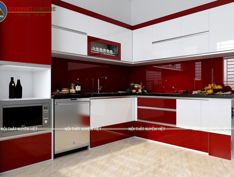 Tủ bếp hiện đại tông đỏ trắng nhà chị Mai - Hải Phòng