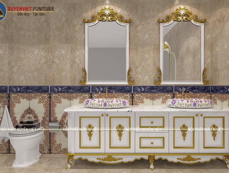   
          Phòng tắm sang trọng đẳng cấp với mẫu tủ lavabo dát vàng XVL807