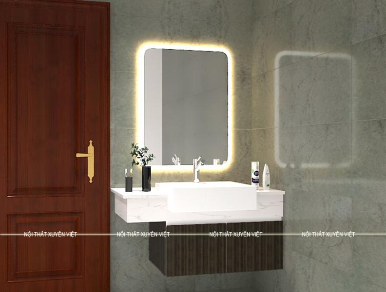 Tủ lavabo nhựa với vân giả gỗ XVL822 cho phòng tắm hiện đại