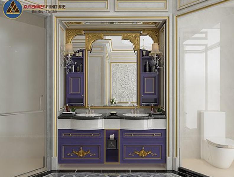   
          Mẫu tủ lavabo cổ điển có chân với chậu đôi sang trọng XVL845