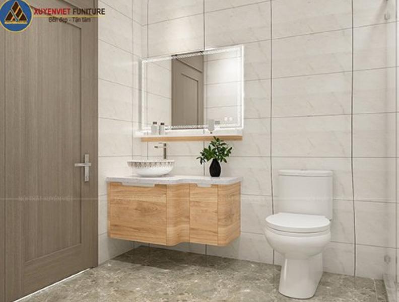 Thi công tủ lavabo đẹp giả vân gỗ màu nâu sáng XVL853