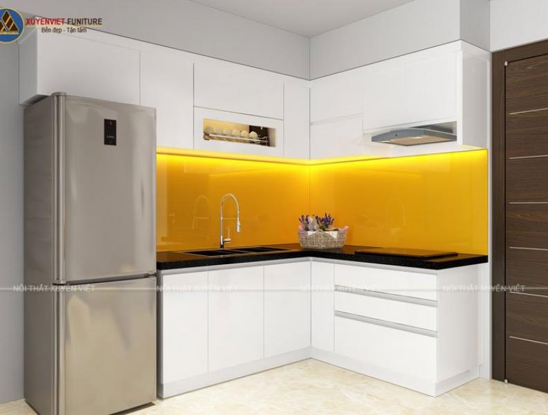   
          Thiết kế bộ tủ bếp nhỏ gọn tông trắng nhà chị Xuân Linh - Phú Nhuận