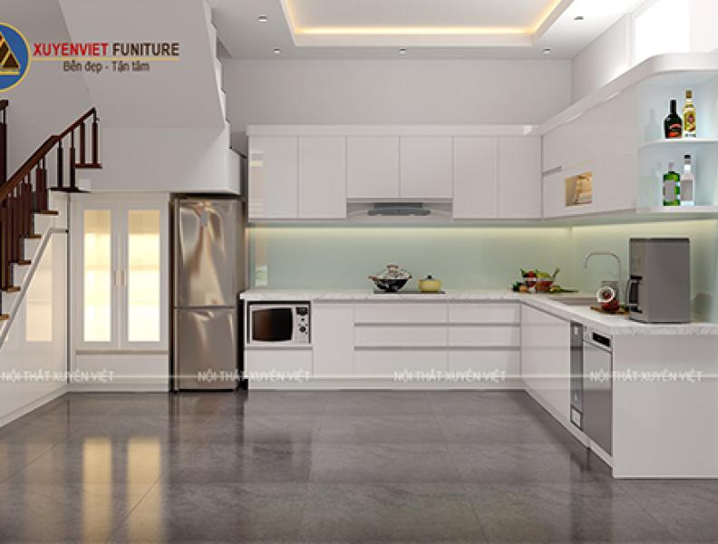   
          Thi công tủ bếp tông trắng thuần khiết của nhà chị Hiền – Hải Phòng