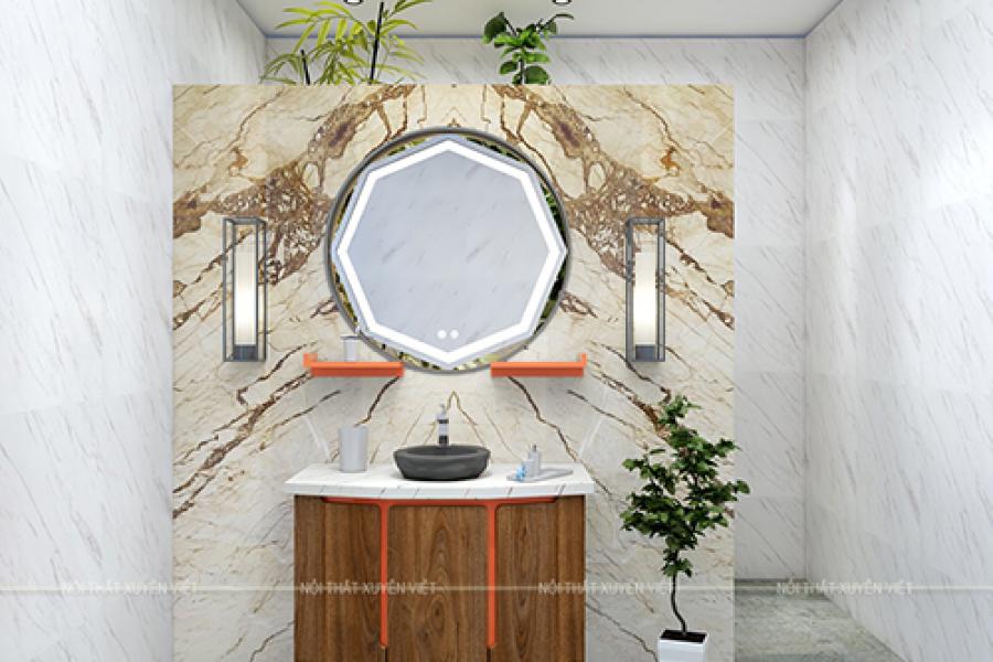   
          Tủ lavabo giả vân gỗ kết hợp gương led bát giác cao cấp XVL850