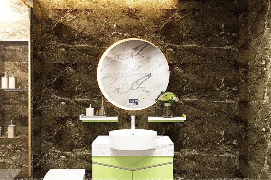   
          Tủ lavabo treo sơn men bóng ô tô cùng hệ gương led tròn hiện đại XVL859