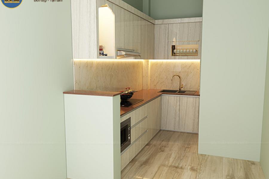   
          Thiết kế tủ bếp giả vân gỗ chống trầy xước nhà chị Nga – Gò Vấp
