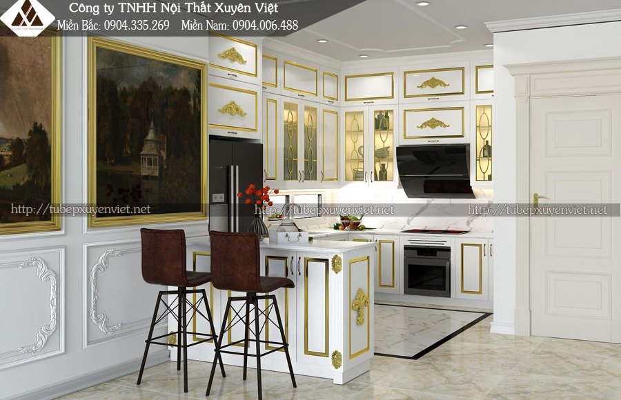 Mẫu tủ bếp đẳng cấp tân cổ điển được thiết kế tại Xuyên Việt